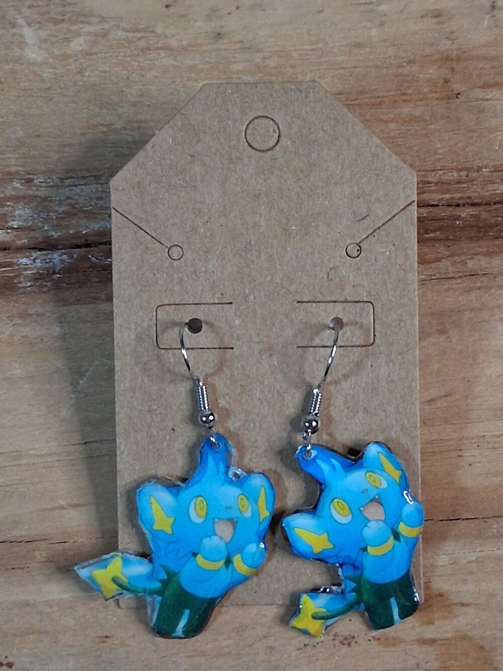Handmade Shinx Resin Dangle Earrings Blue Asymmetrical Animal Jewelry